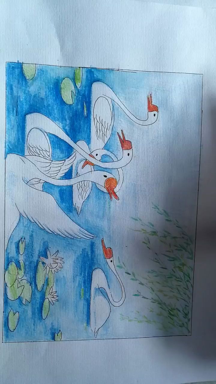 【彩铅】《 b>咏鹅 /b>》儿童 b>诗 /b>配画