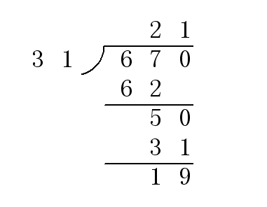 竖式计算670÷31=