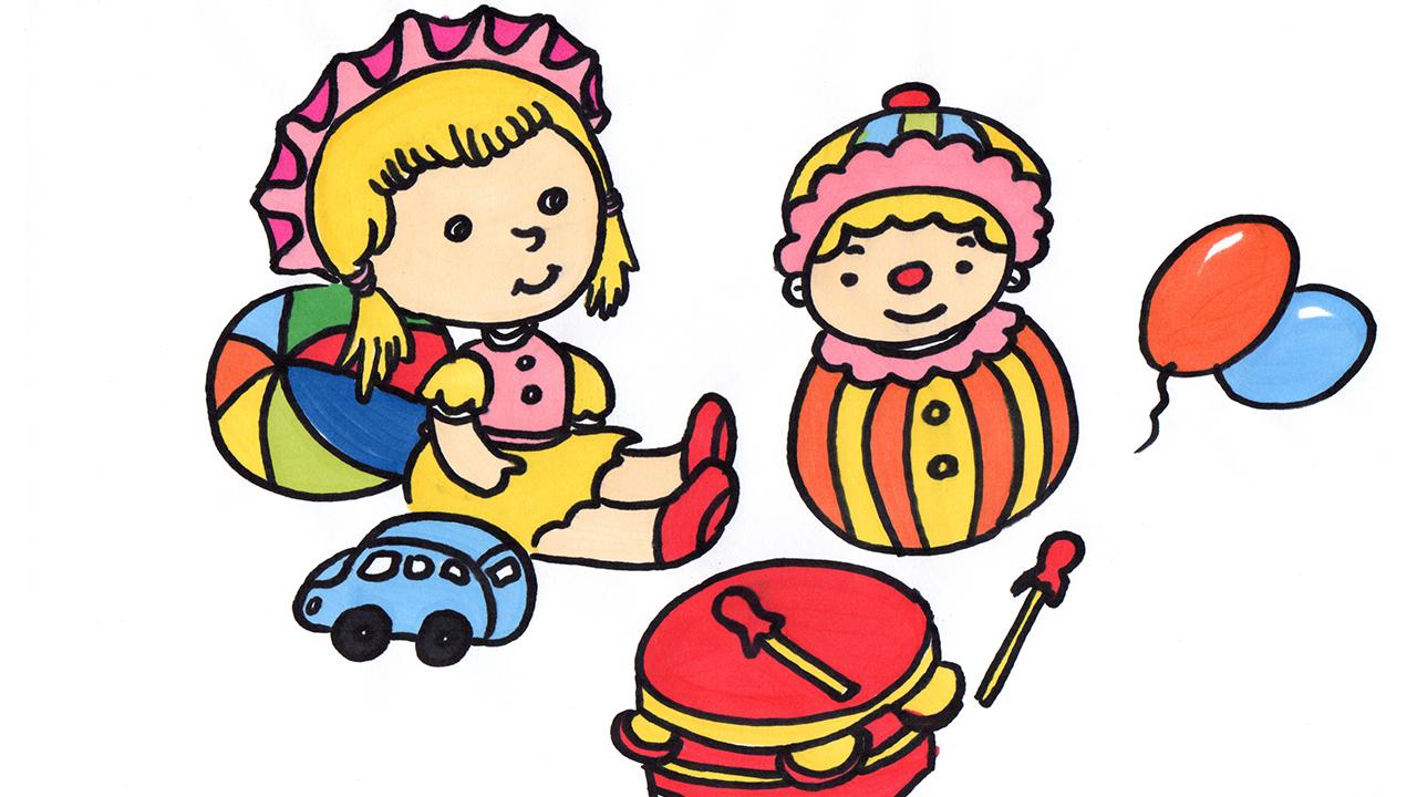 儿童简笔画 小女孩和她的玩具-少儿简笔画-v视宝贝