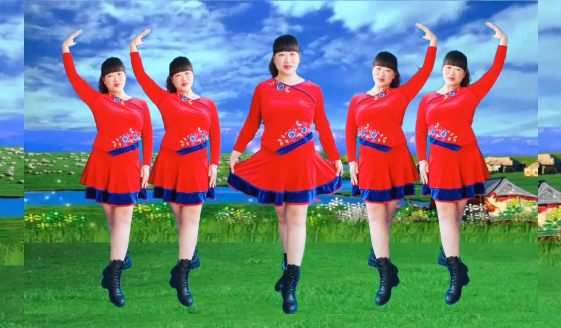 开心健身广场舞《草原绿了》原创简单步子舞