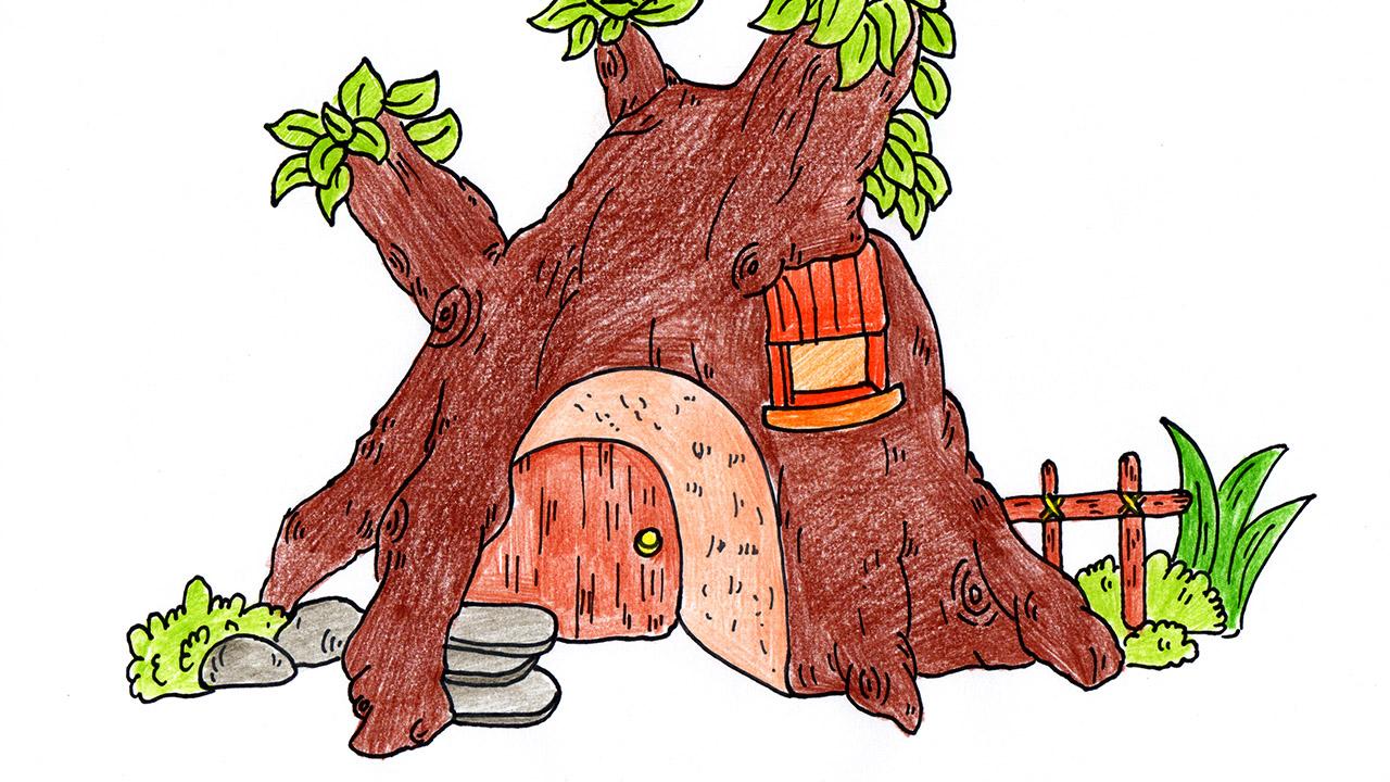 儿童简笔画 美丽的小树屋-少儿简笔画-v视宝贝