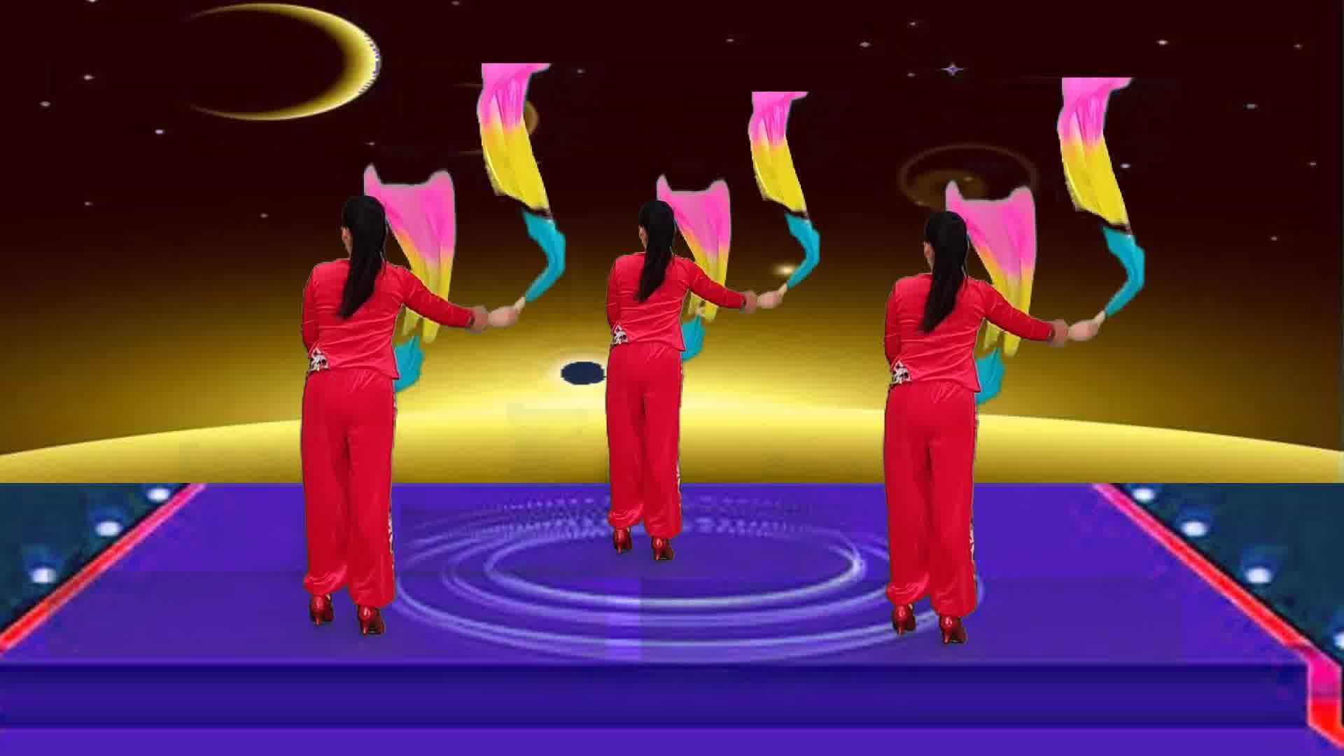 迎新年舞蹈《红红火火》长扇舞背面演示
