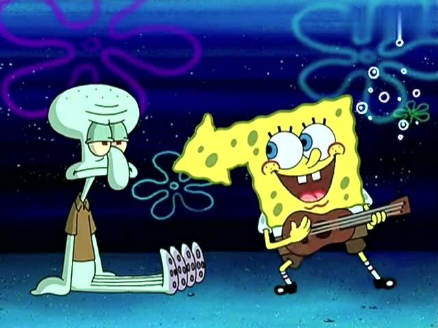 海绵宝宝:海绵宝宝弹吉他,章鱼哥吹喇叭,派大星都被音乐吸引了哦!