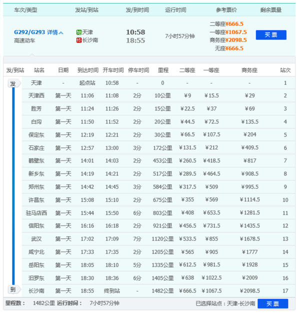 天津站到长沙南站经高铁到鹤壁东停吗?