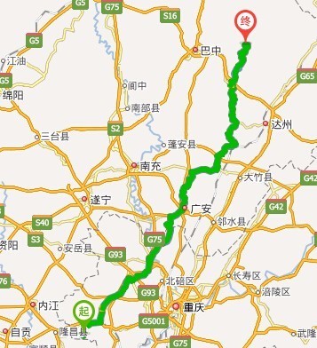 重庆荣昌到四川巴中通江县驾车路线
