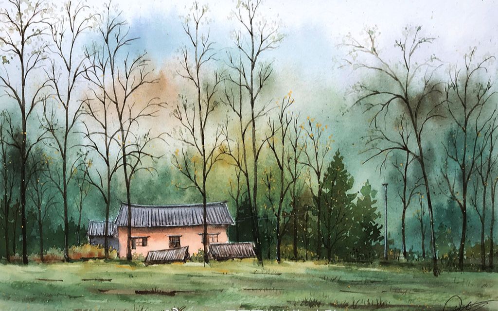 【水彩风景】朦胧的树林水彩教程,感受浪漫的森林美景