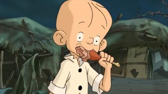  b>三毛流浪记 /b>: b>三毛 /b>与小拉里相聚,来人吃叫花鸡,.