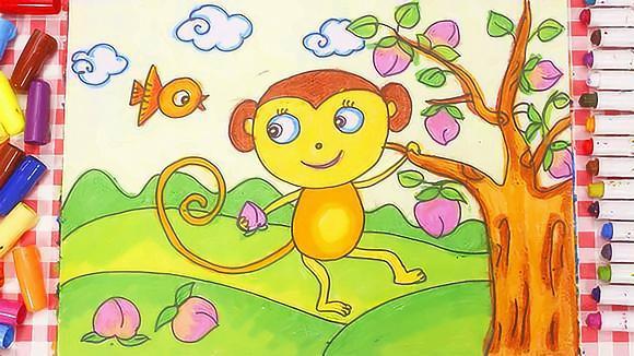 儿童画场景故事 小猴子摘桃子