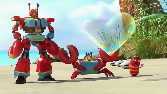 爆笑虫子:螃蟹变身机器人,吐出个心形泡泡,小红满意新环境