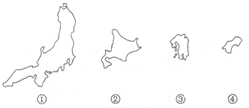 读日本四大岛屿图,完成12~13题.12.图中岛屿与