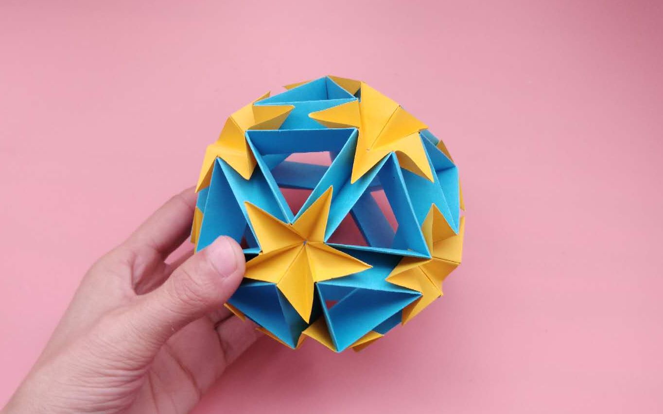 非常漂亮的镂空五角星花球折纸,挂在房子太美了,手工折纸教程