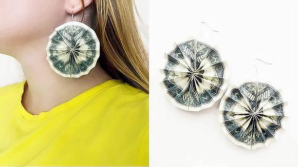 用纸币制作一对耳环,简单易学有创意,手工diy折纸视频教程