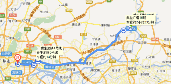 广州增城到广州美国大使馆地图