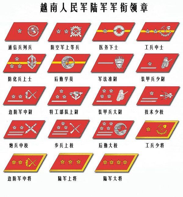 越南当兵的肩上有三四颗星的是什么级别