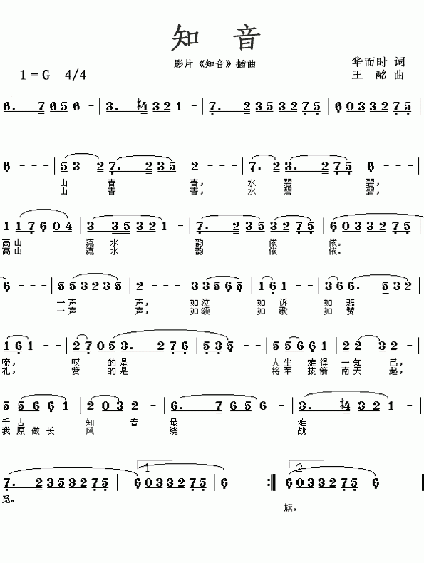 知音曲谱简谱图片