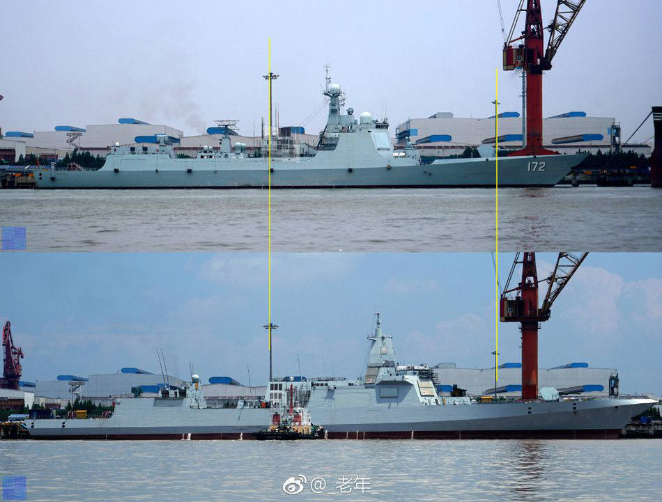 海军首艘055万吨大驱侧面近照