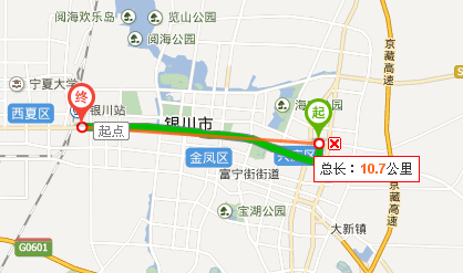 银川市上海路到北京路的直线距离是多少米?