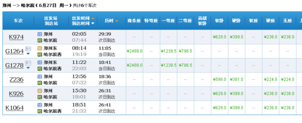 郑州至哈尔滨火车票z236硬坐多少钱一张