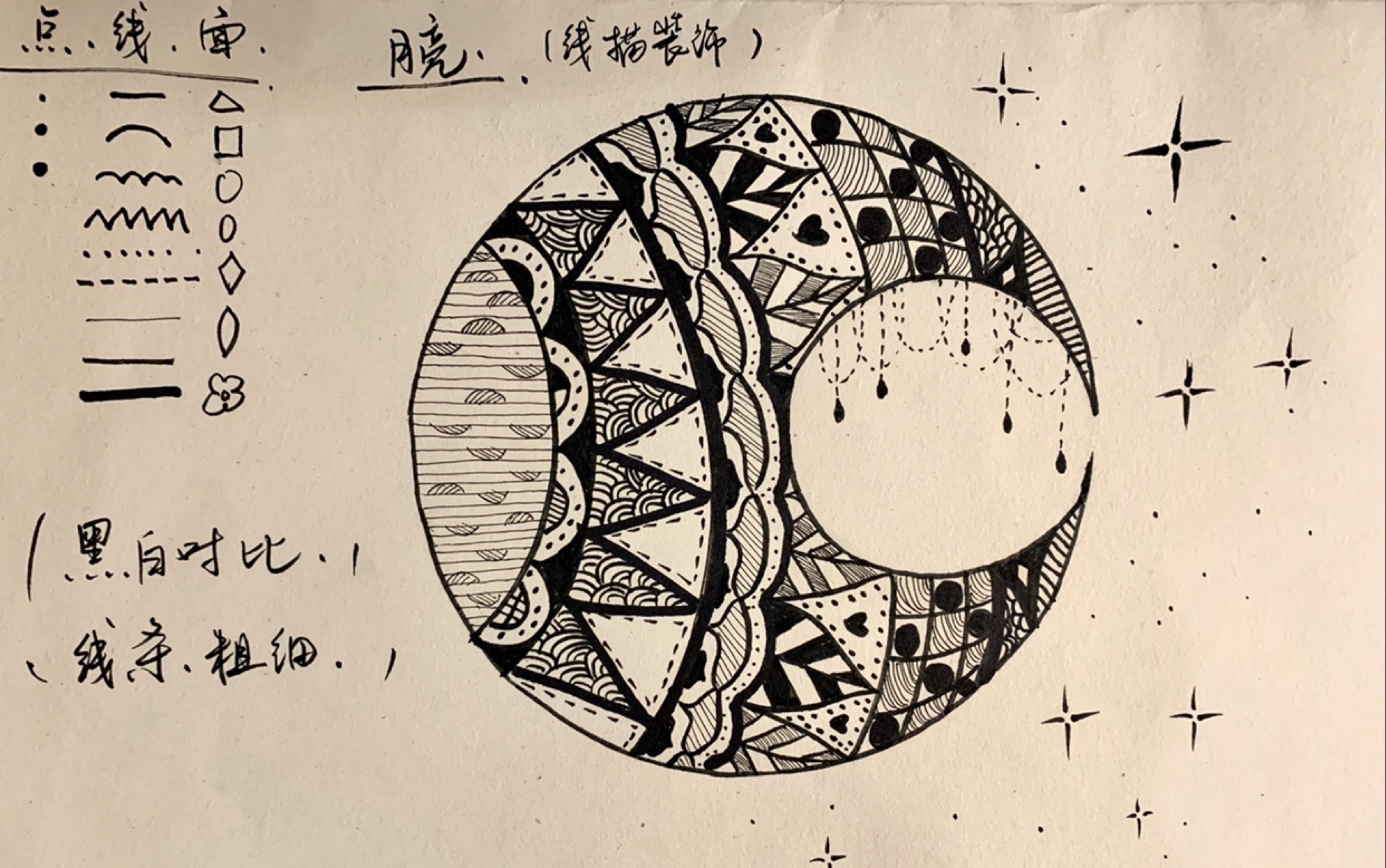 线描装饰画——月亮
