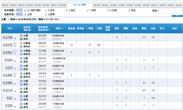 郑州到合肥的火车