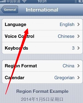 4,点击"language"(语言)一项设置是英文的,我们需要切换到中文,点击"