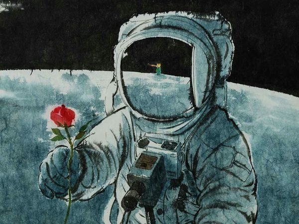 求一张宇航员手拿玫瑰送给小王子的高清图片