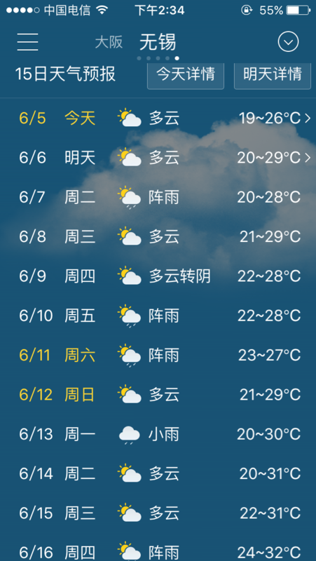 2016年6月9号至10号无锡天气