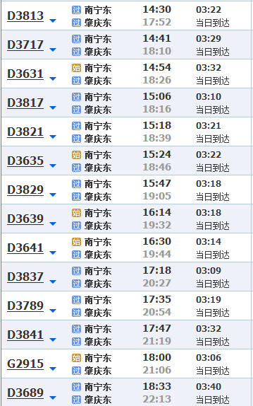 南宁东到肇庆东高铁经过哪些站点