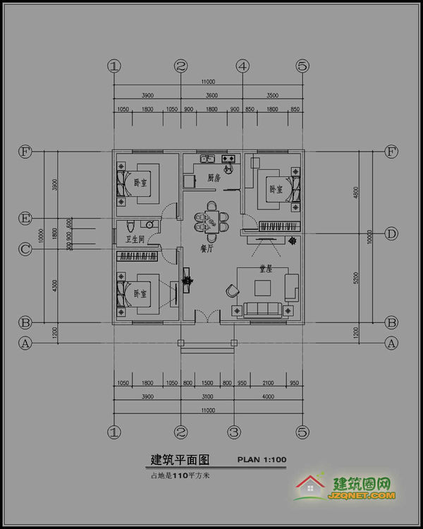 130平方農村建房三房一廳一衛一廚一樓梯設計圖一層