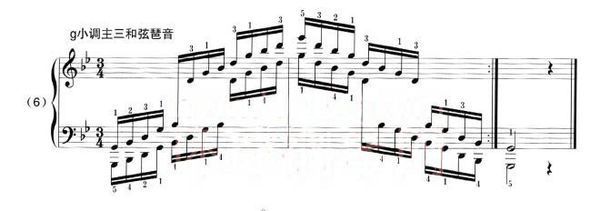 求降B大调与G和声小调的音阶和琶音的五线谱