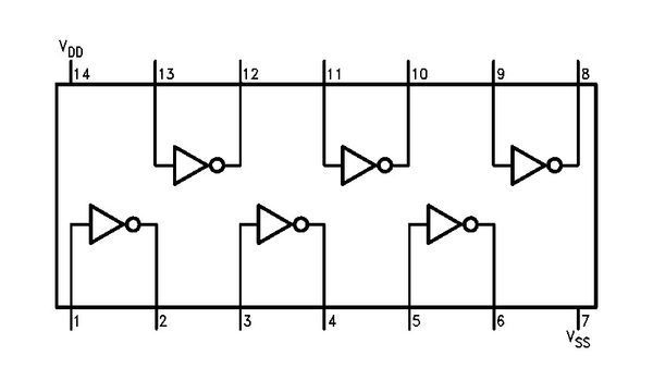 cd4069是6反相器电路,(非门,1输入,1输出)主要做数字电路中反相的