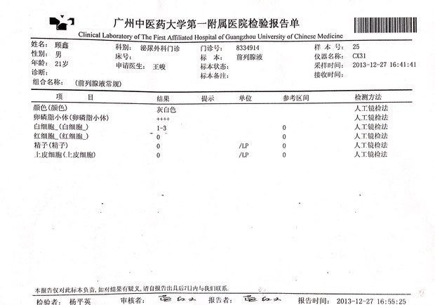 前列腺液常规检查结果,求助名医解惑!谢谢!