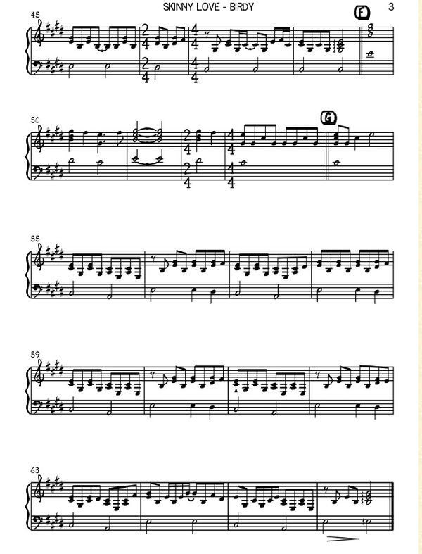 求skinny love 的钢琴谱一张