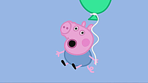 乔治拿着 气球开心的大叫着