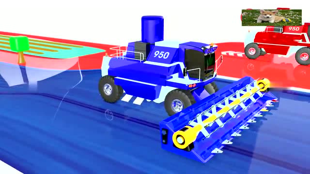 卡通玩具动画,收割机收获了农场的草莓