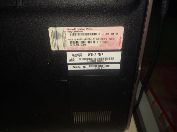 sony VAIO E 系列笔记本型号SVE14A17ECP,