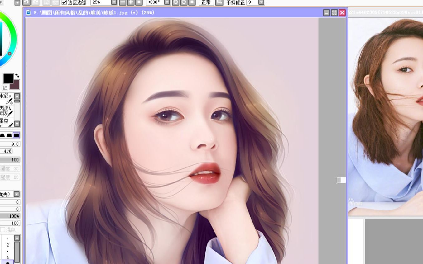 【板绘】真人照片转手绘ps手绘sai绘画教程五分钟教你画画