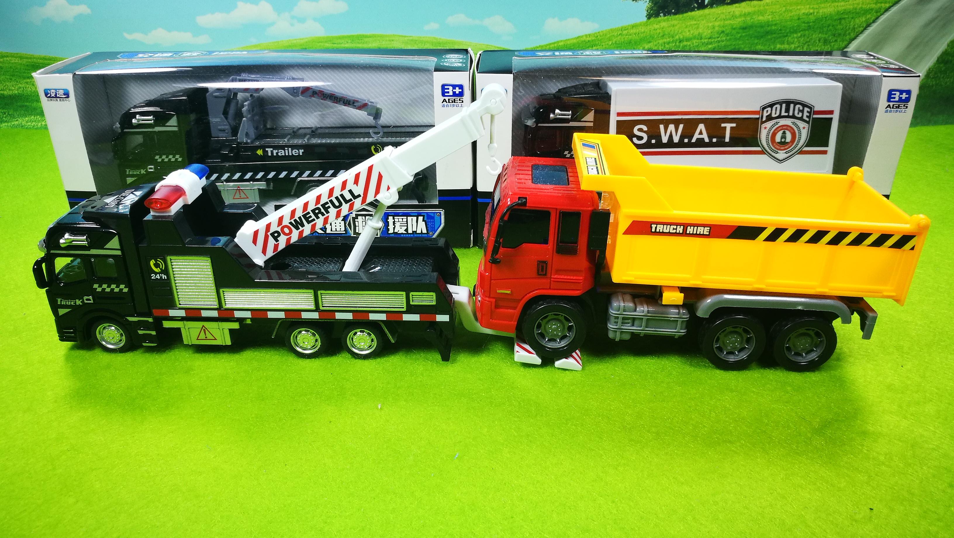 合金 救援车系列玩具回力 清障救援车拖车拆封试玩