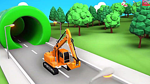 成长益智玩具,挖掘机隧道施工过程,过山滑滑梯行驶国产车