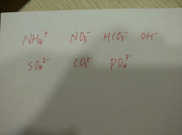 铵根,硝酸根,碳酸氢根,氢氧根,硫酸根,碳酸根,磷酸根 用化学式怎么写