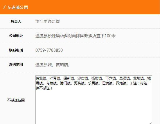 申通快递广东遂溪分公司 地址:广东省湛江市遂溪县站前路松源酒店斜