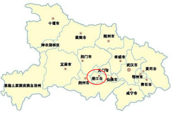 唐初省紫陵入江陵县,潜江西南境属江陵府江陵县,东北境属复州竟陵县.