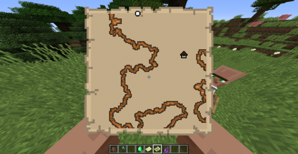 向制图师村民用绿宝石 指南针购买林地探险家 地图 ,注意,要进行三次