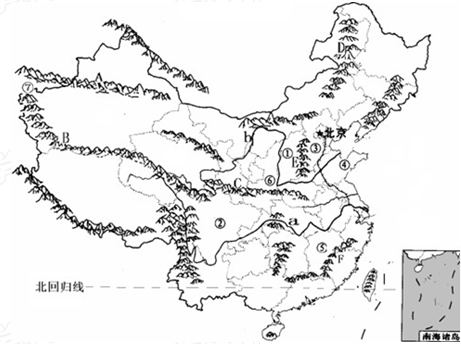 读中国地形图,答题.(1)图中B是_山脉,其北面
