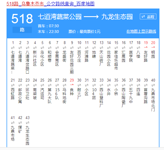 乌鲁木齐518路公交车的线路?