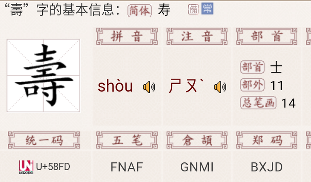 「壽」的繁體字(壽)一共14畫