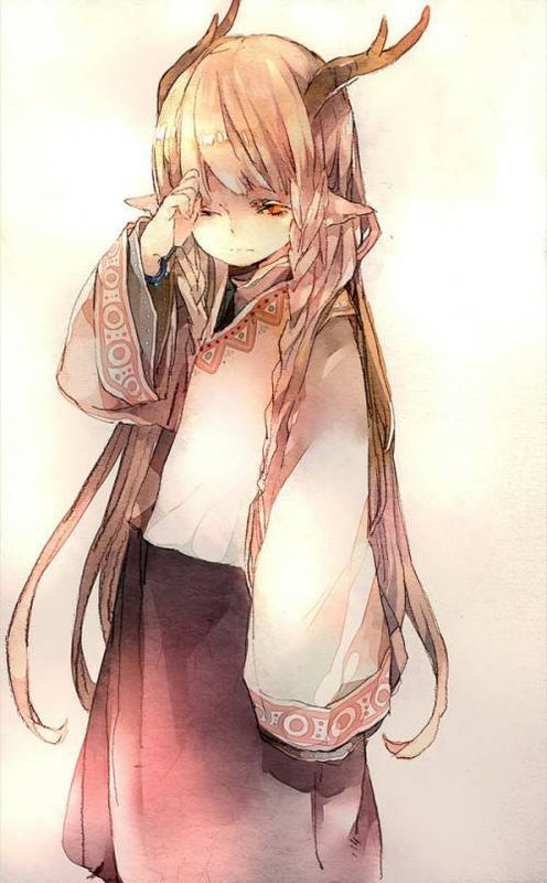 求一张图,动漫,一个小男孩长着鹿角,揉眼睛,穿着古装.