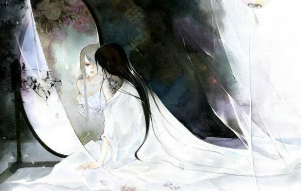 求古风女子寂寞背影手绘,原创.