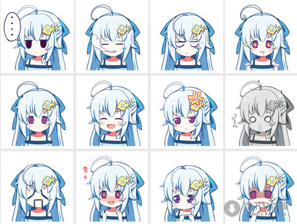 一个动漫qq表情上一个蓝色头发蓝色眼睛插着鱼骨头发卡的动漫女孩是谁