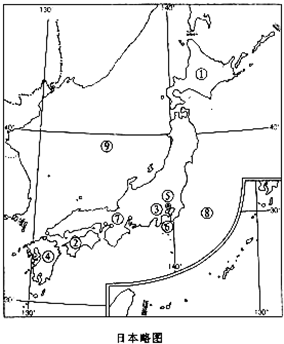 读图,回答下列问题.(1)日本四大岛的名称①_岛